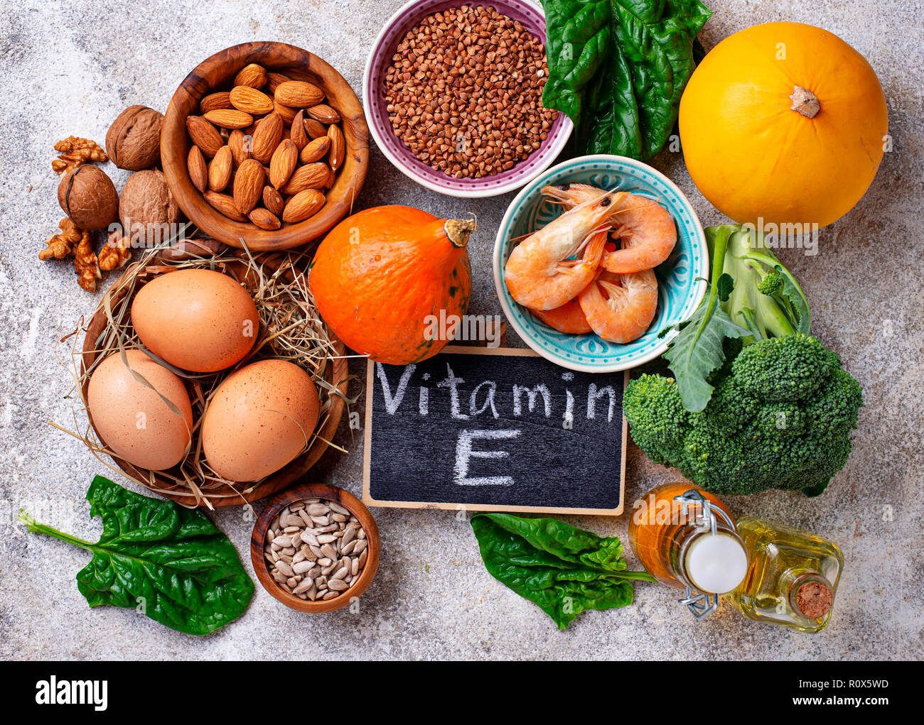 Assortment food sources of vitamin E Stock Photo Alamy