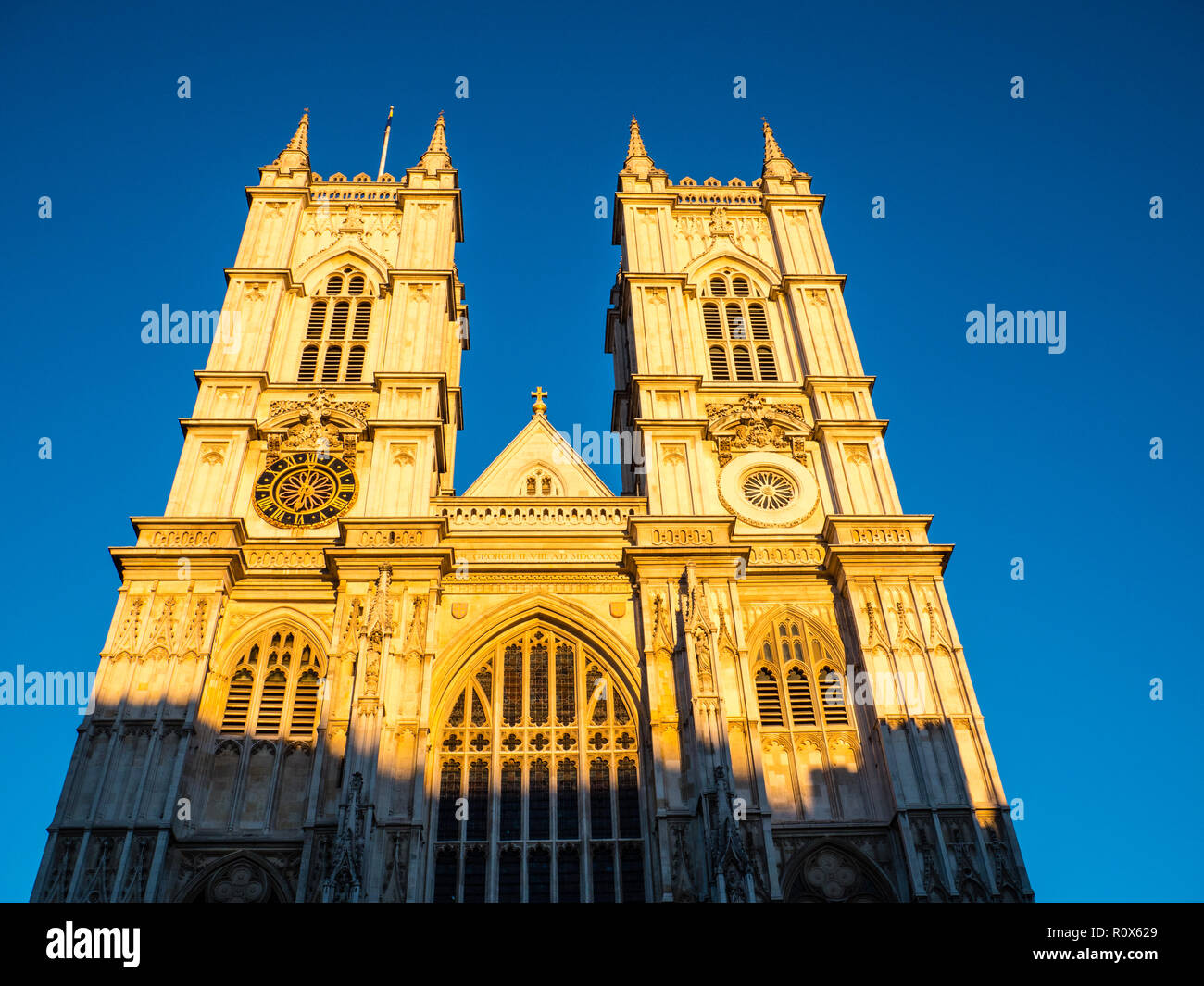 Twin Tower, at Sunset, Westminster Abbey, Westminster, London, England, UK, GB. Stock Photo
