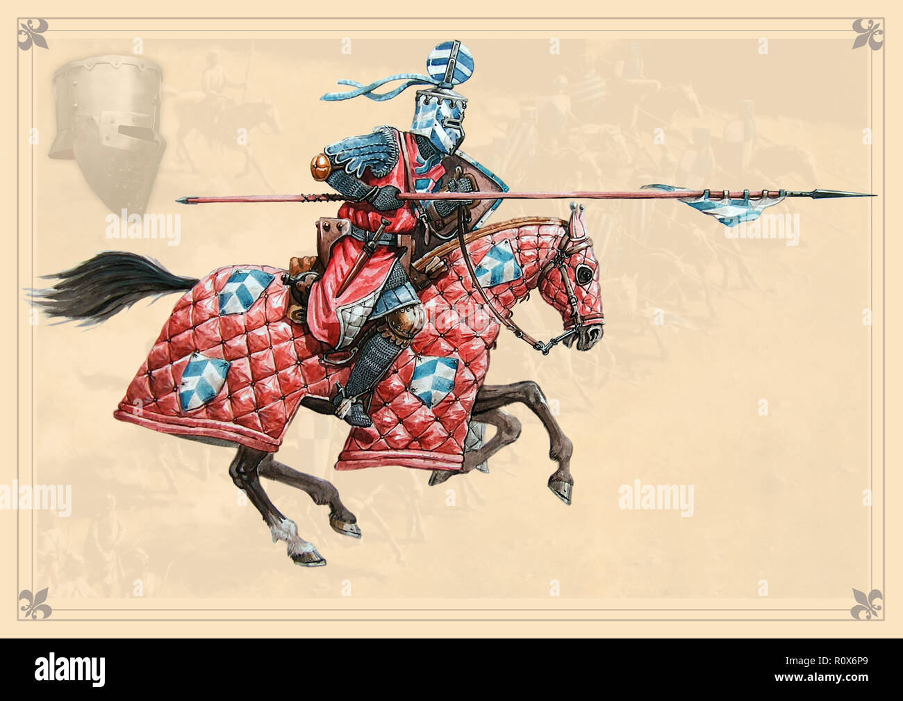 Germanic mounted knight, Peipus lake battle. Historical illustration. Stock Photo