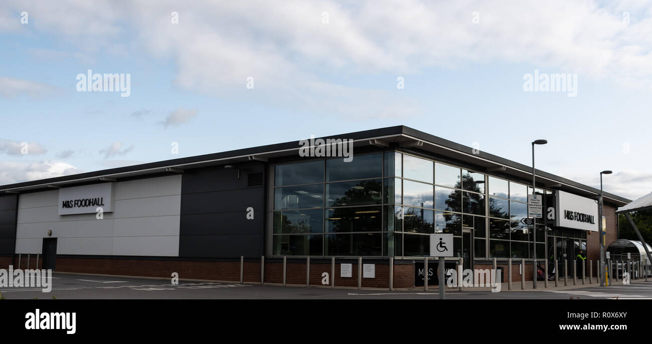 Reading, United Kingdom - August 27 2018:   The new Marks and Spencers food hall purpose built supermarket on Shepherds Hill roundabout Stock Photo
