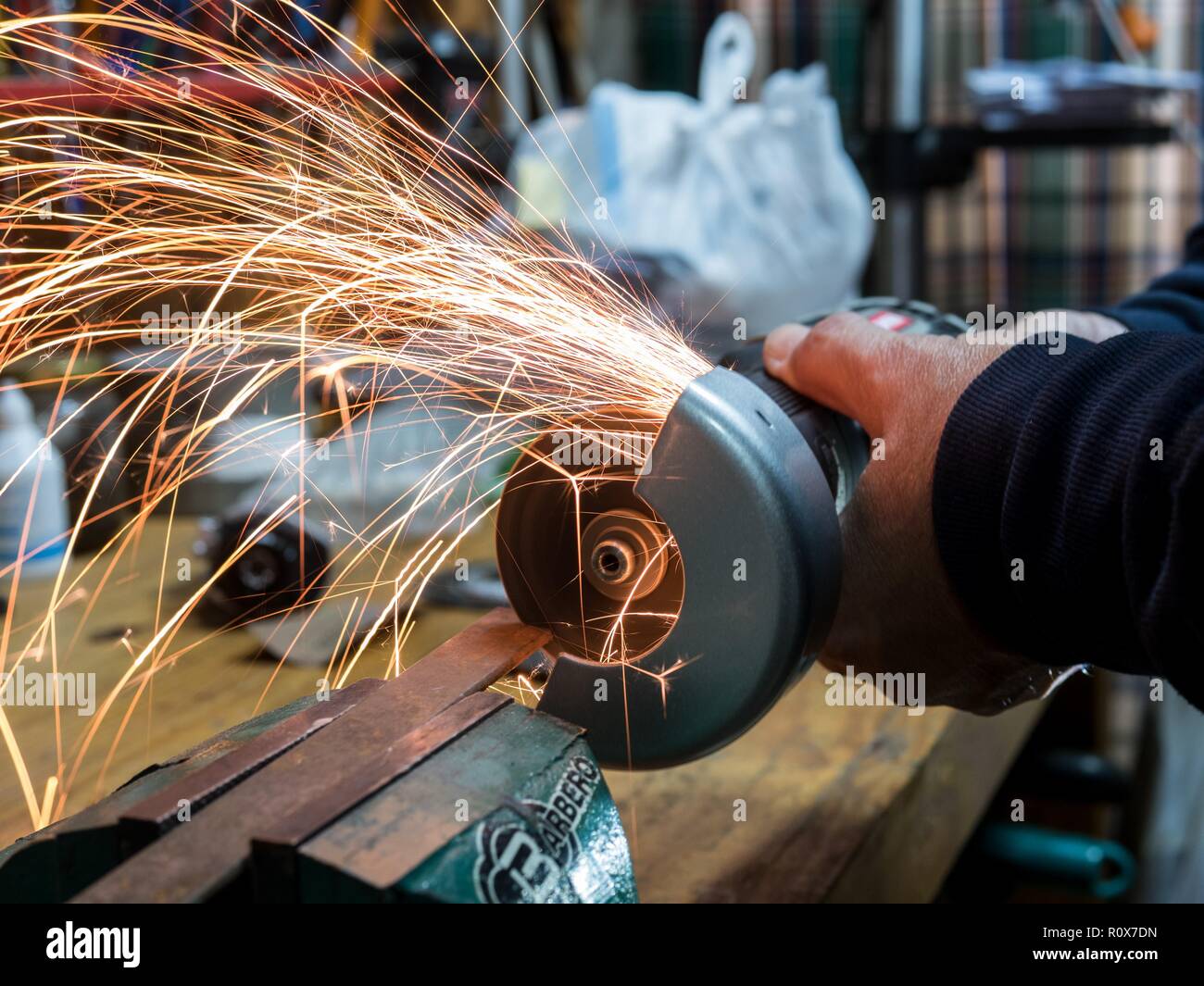 Long exposure sparks with grinder Stock Photo Alamy
