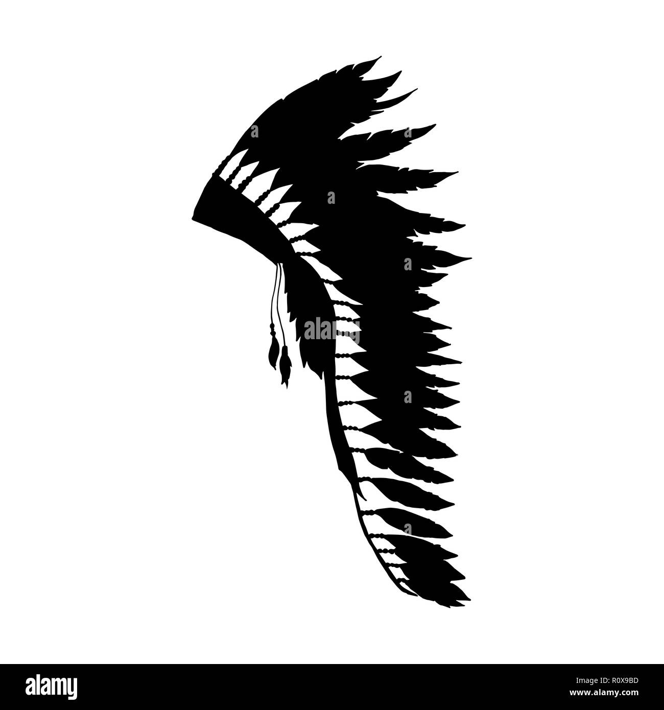 American Warbonnet Silhouette for Laser Cutting or Craft. Eagle Feather hat fashion accessory. Native Indian Headdress. Thanksgiving and Halloween Isolated Vector Costume Illustration. Stock Vector