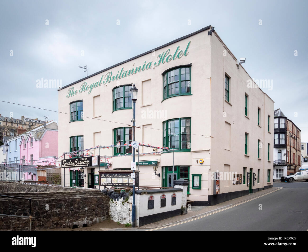 The Royal Britannia Hotel near the harbour at Ilfracombe Devon UK on a grey autumn out of season day Stock Photo