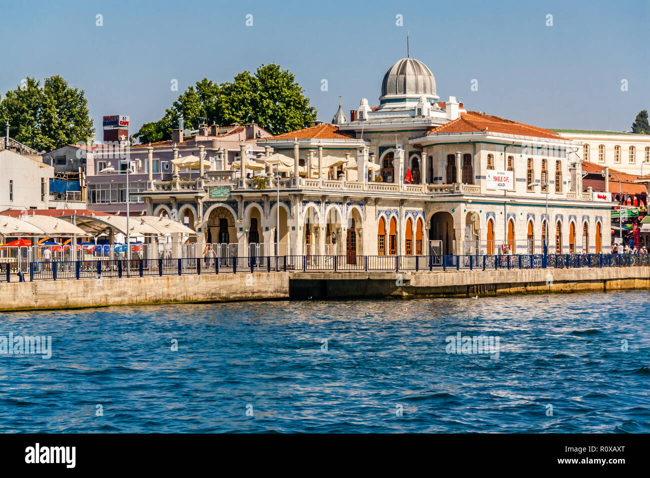 Ferry port on Buyukada, one of the Princes Islands, decorated with typical Ottoman tiles. Stock Photo