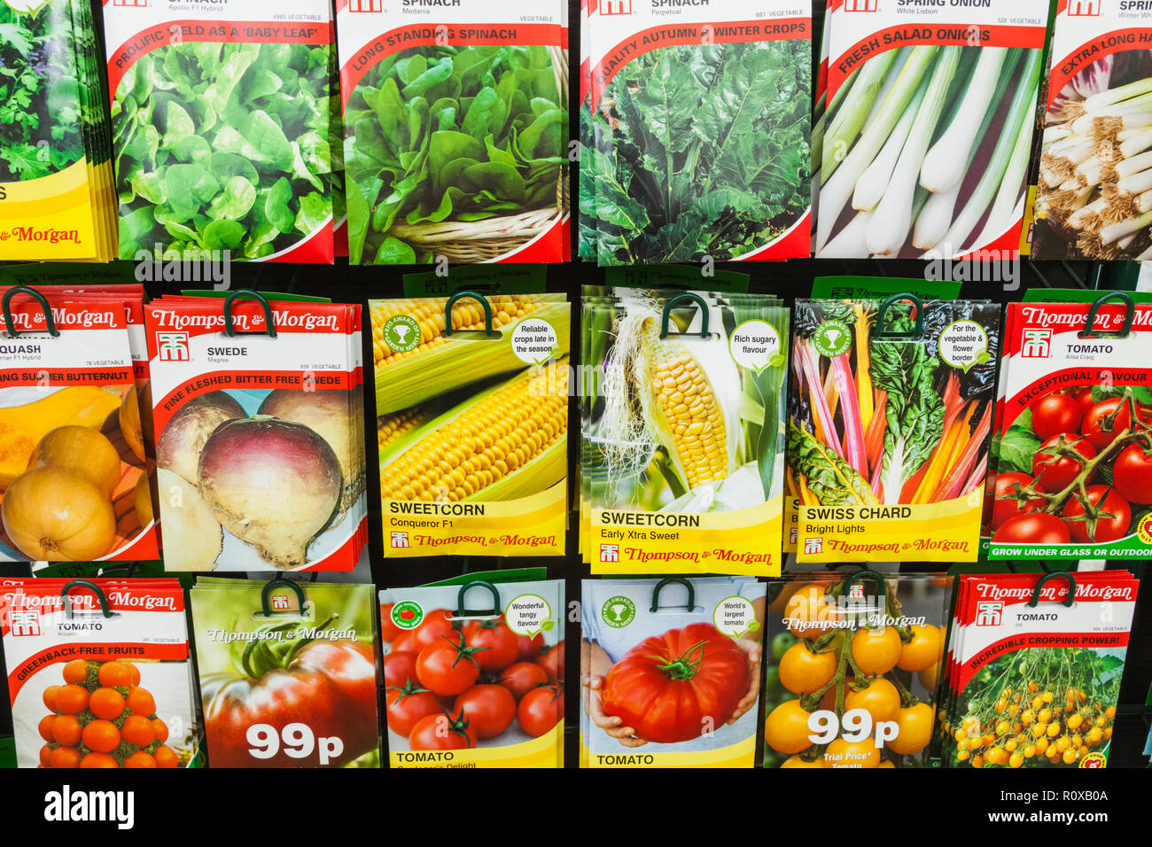 Wales, Conwy, Bodnant Garden, Garden Centre, Vegetable Seed Packets for
