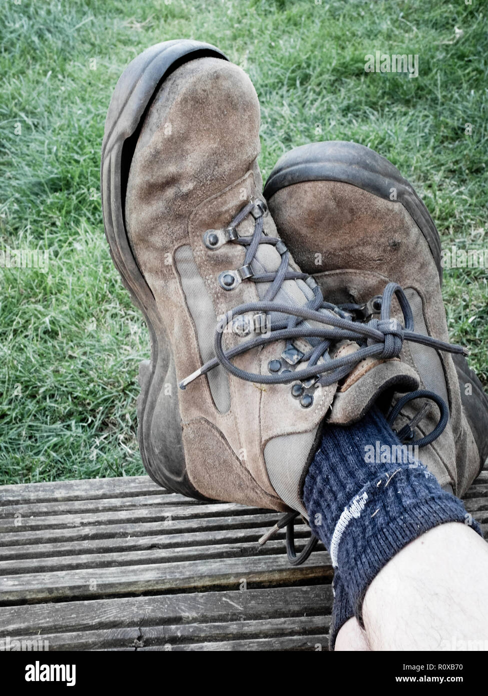 Old worn out walking boots with sole coming away Stock Photo Alamy