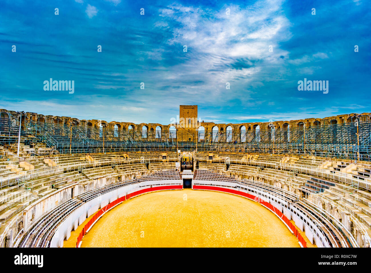 Arena and roman amphitheatre in Arles, France Stock Photo