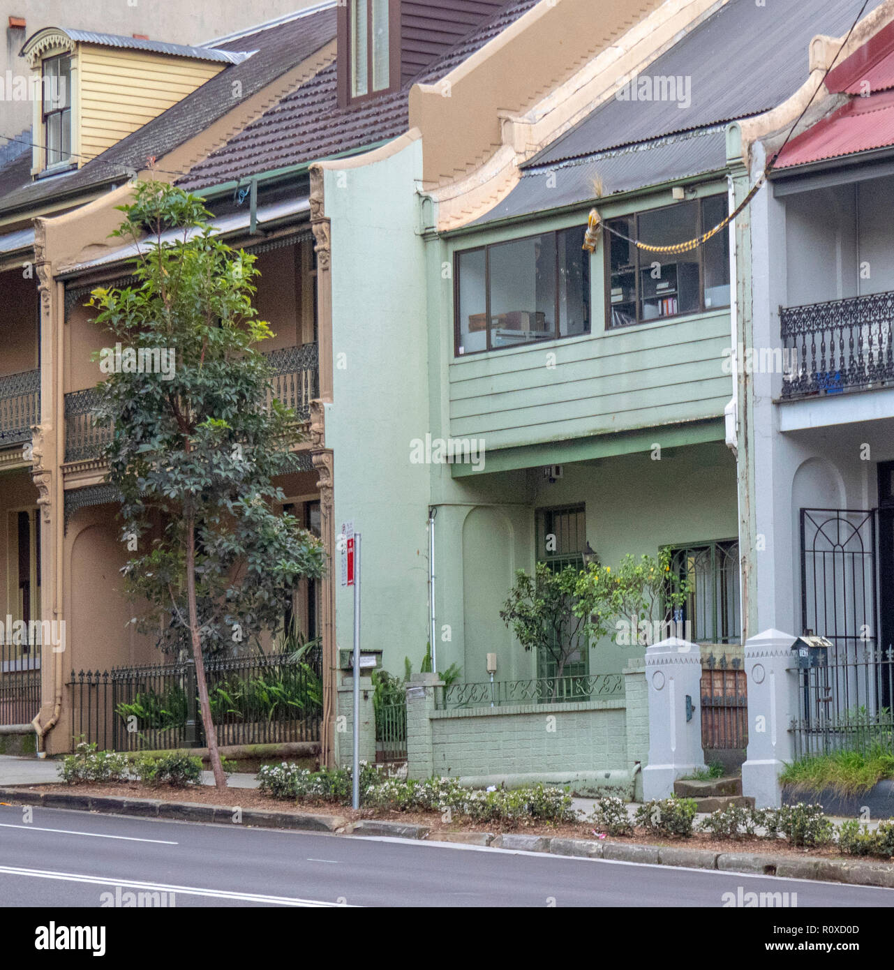 Row of terraced houses example of colonial architecture Darlinghurst Sydney NSW Australia. Stock Photo