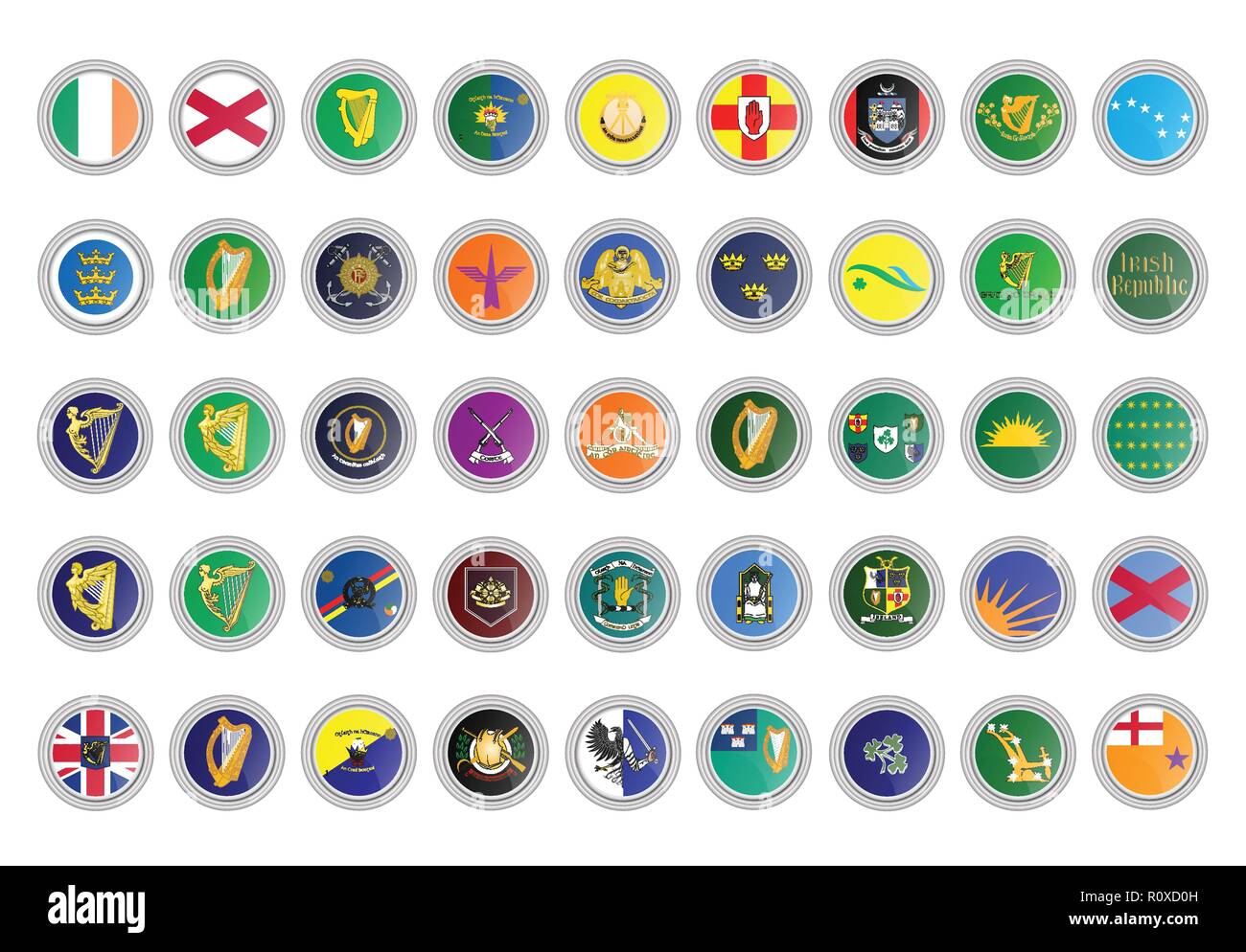 Set of vector icons. Republic of Ireland flags. 3D illustration. Stock Vector