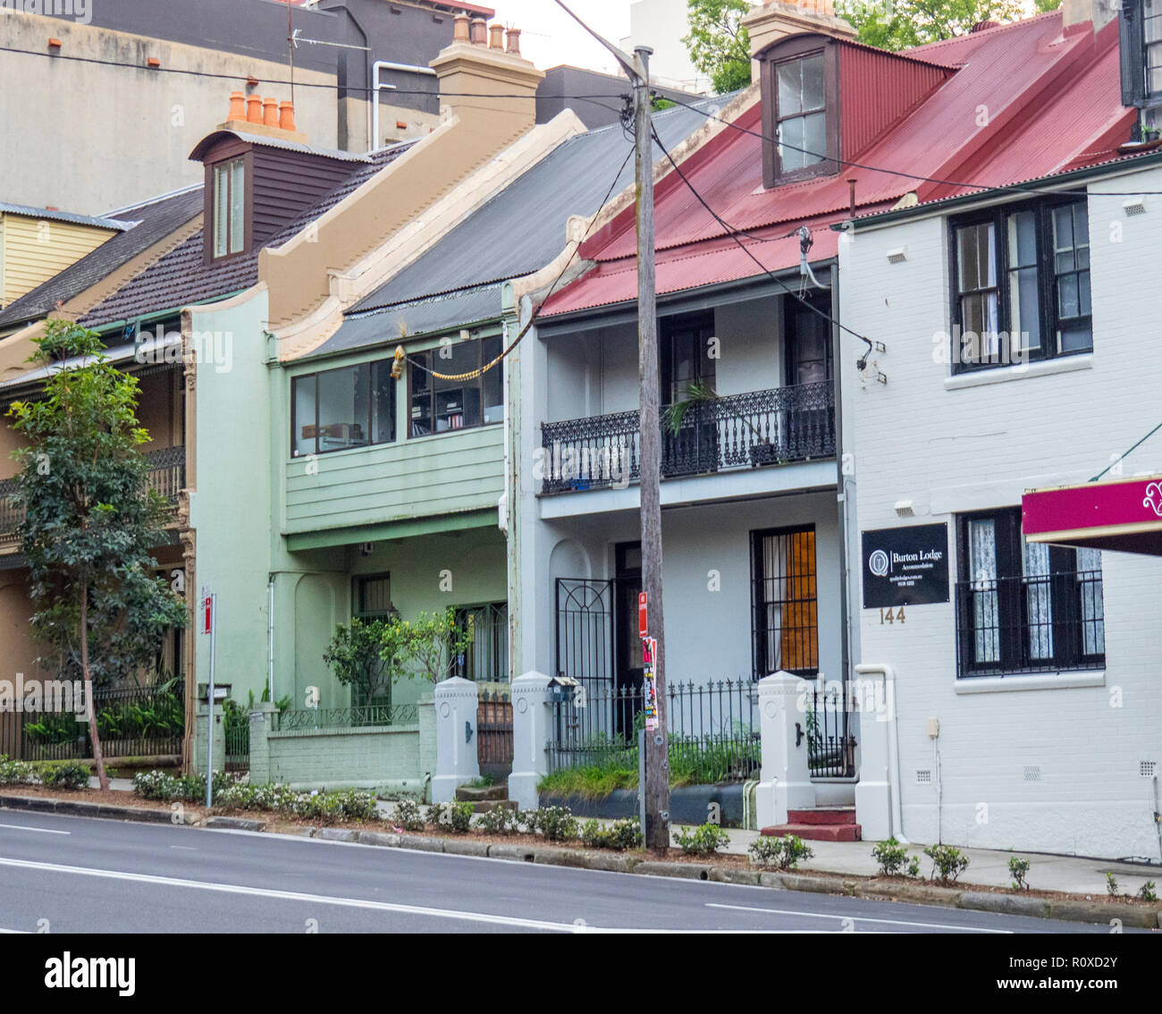 Row of terraced houses example of colonial architecture Darlinghurst Sydney NSW Australia. Stock Photo