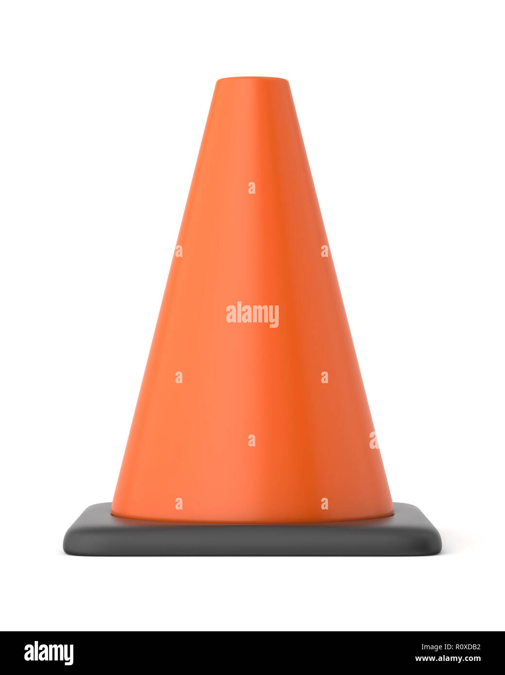 3d rendered orange and black traffic cone on a white background Stock