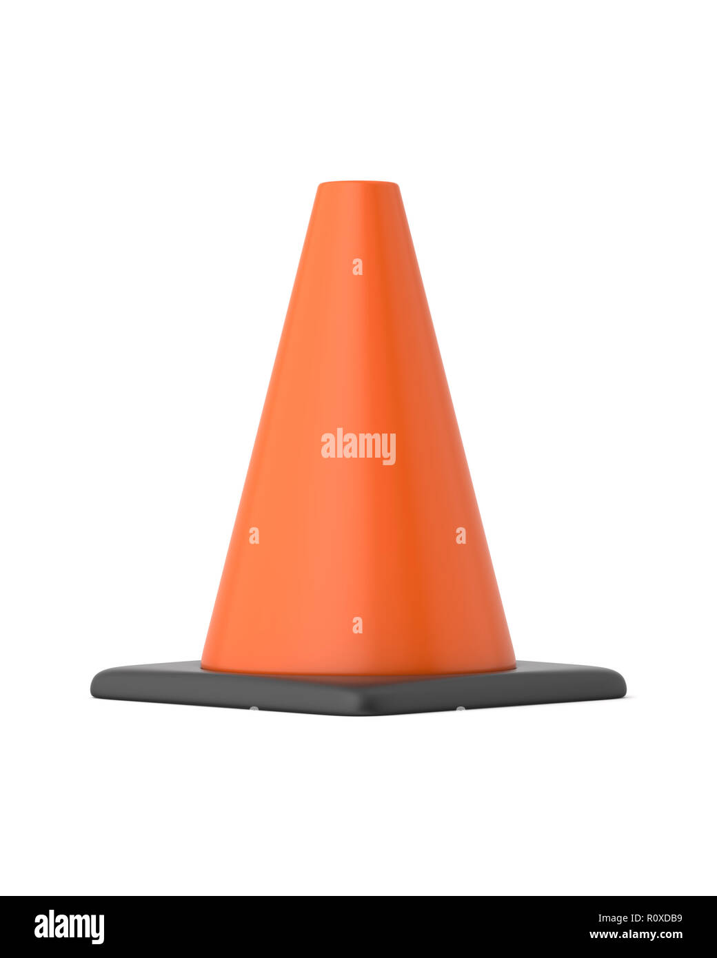 3d rendered orange and black traffic cone on a white background Stock