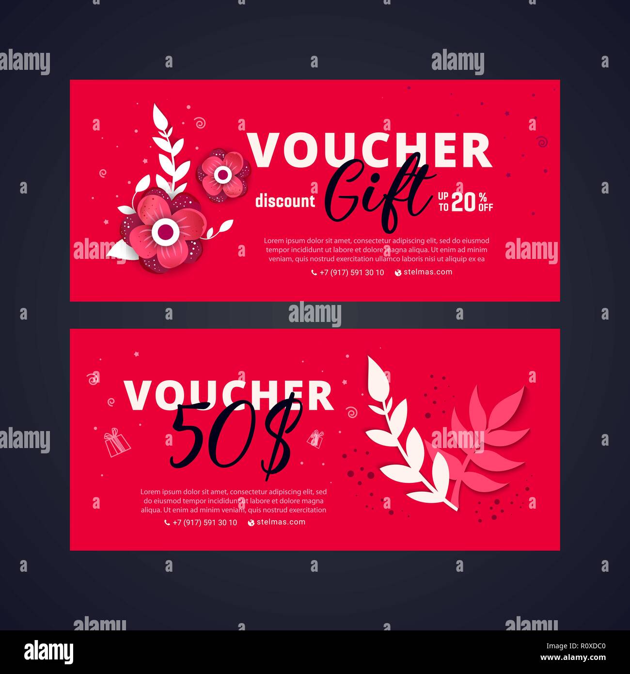 8 march voucher. Bright set of gift voucher 50 dollars discount with