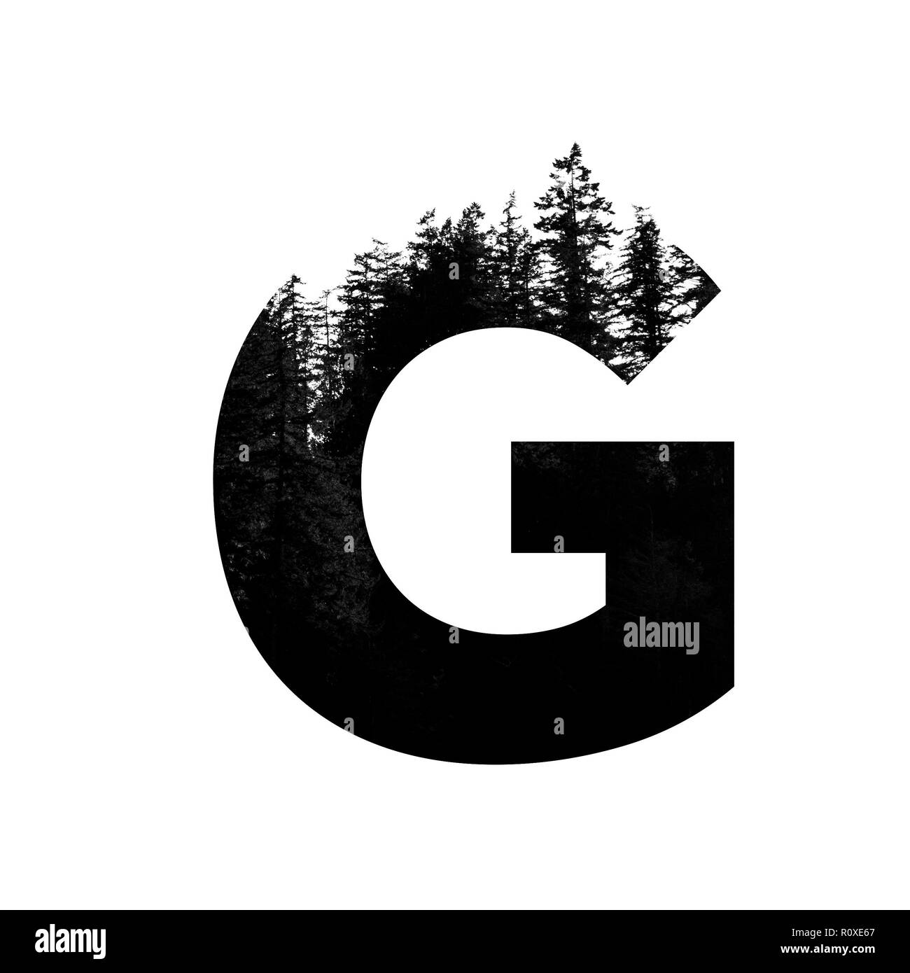 Letter G hipster wilderness font lettering. Outdoor adventure. Stock Photo