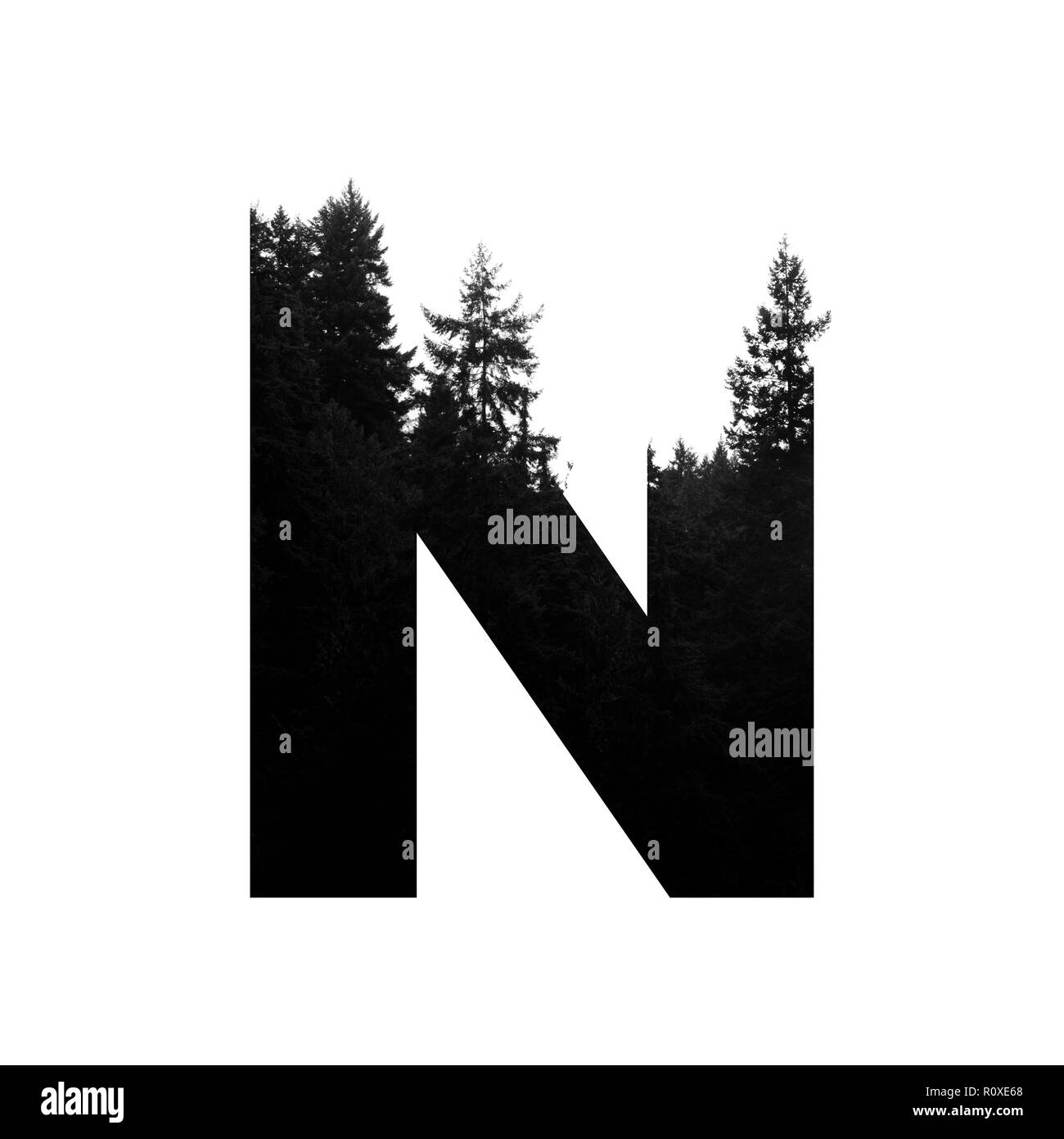 Letter N hipster wilderness font lettering. Outdoor adventure. Stock Photo