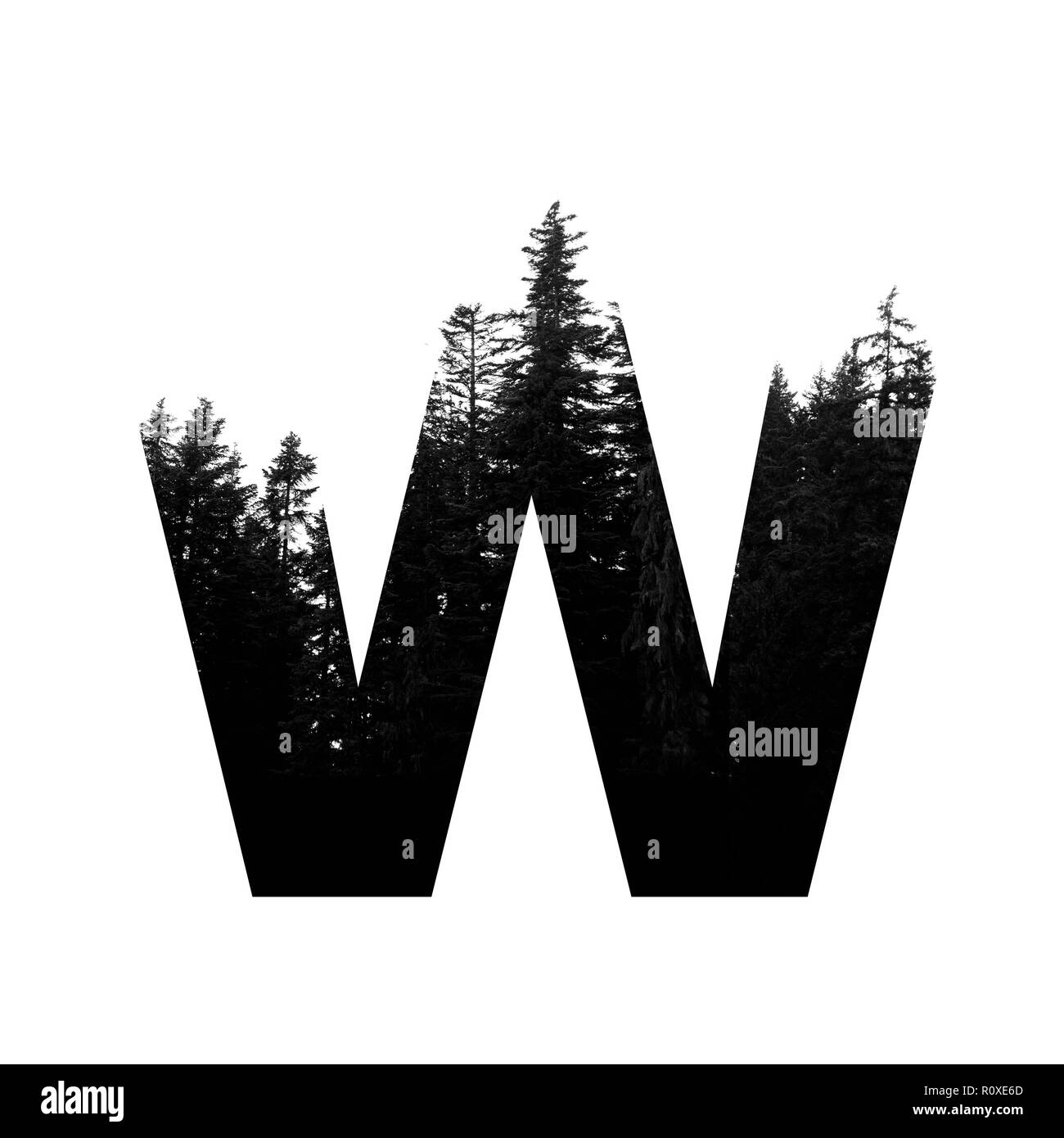 Letter W hipster wilderness font lettering. Outdoor adventure. Stock Photo