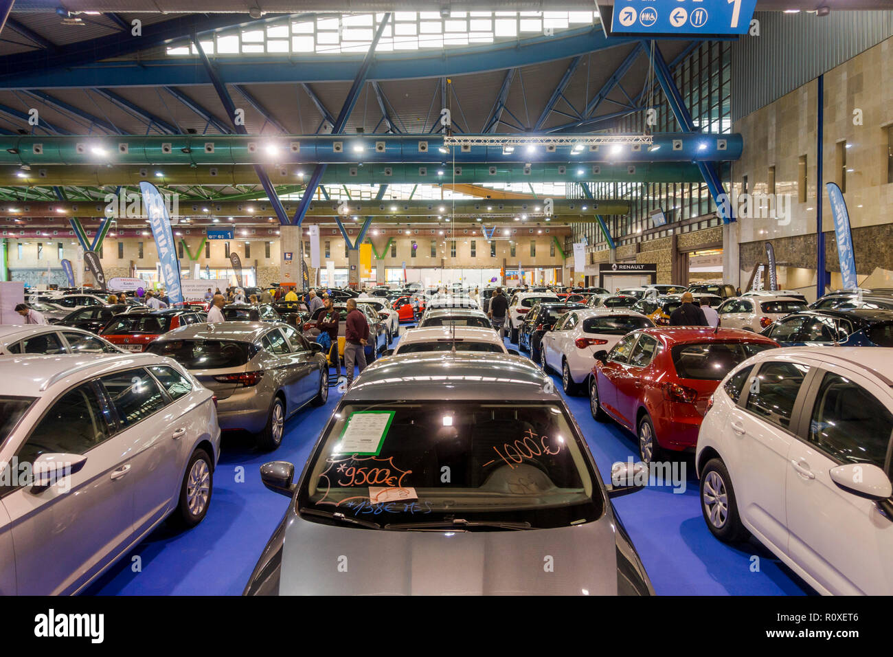 Second hand car show,cars on display, fair, cars for sale in Malaga, Spain. Stock Photo