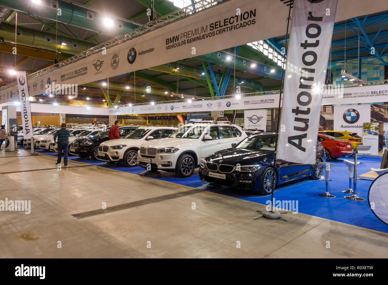 Second hand car show,BMW cars on display, fair, cars for sale in Malaga, Spain. Stock Photo