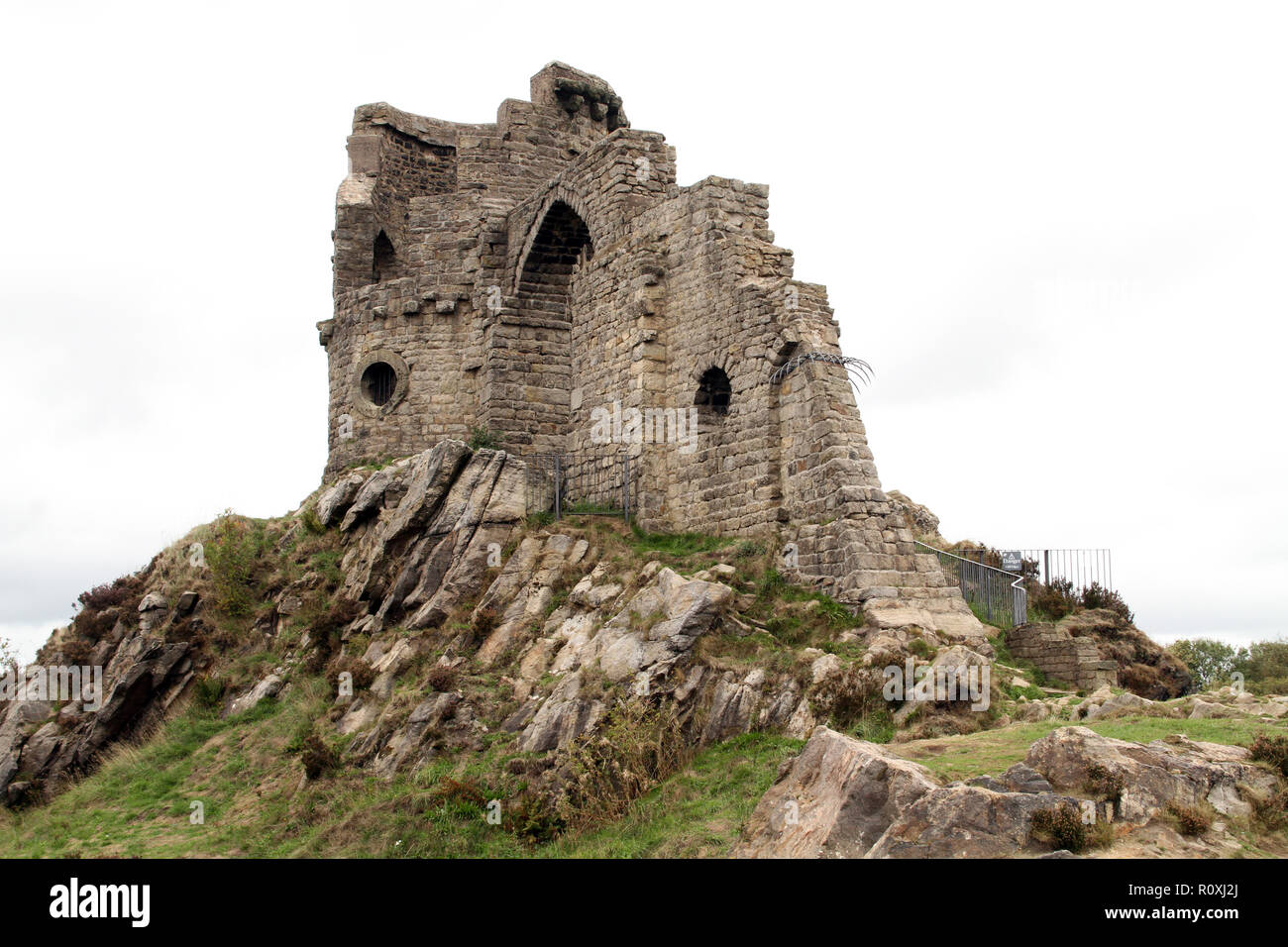 Mow Cop, the folly offers  views of the Staffordshire  and the Cheshire Plain. Stock Photo