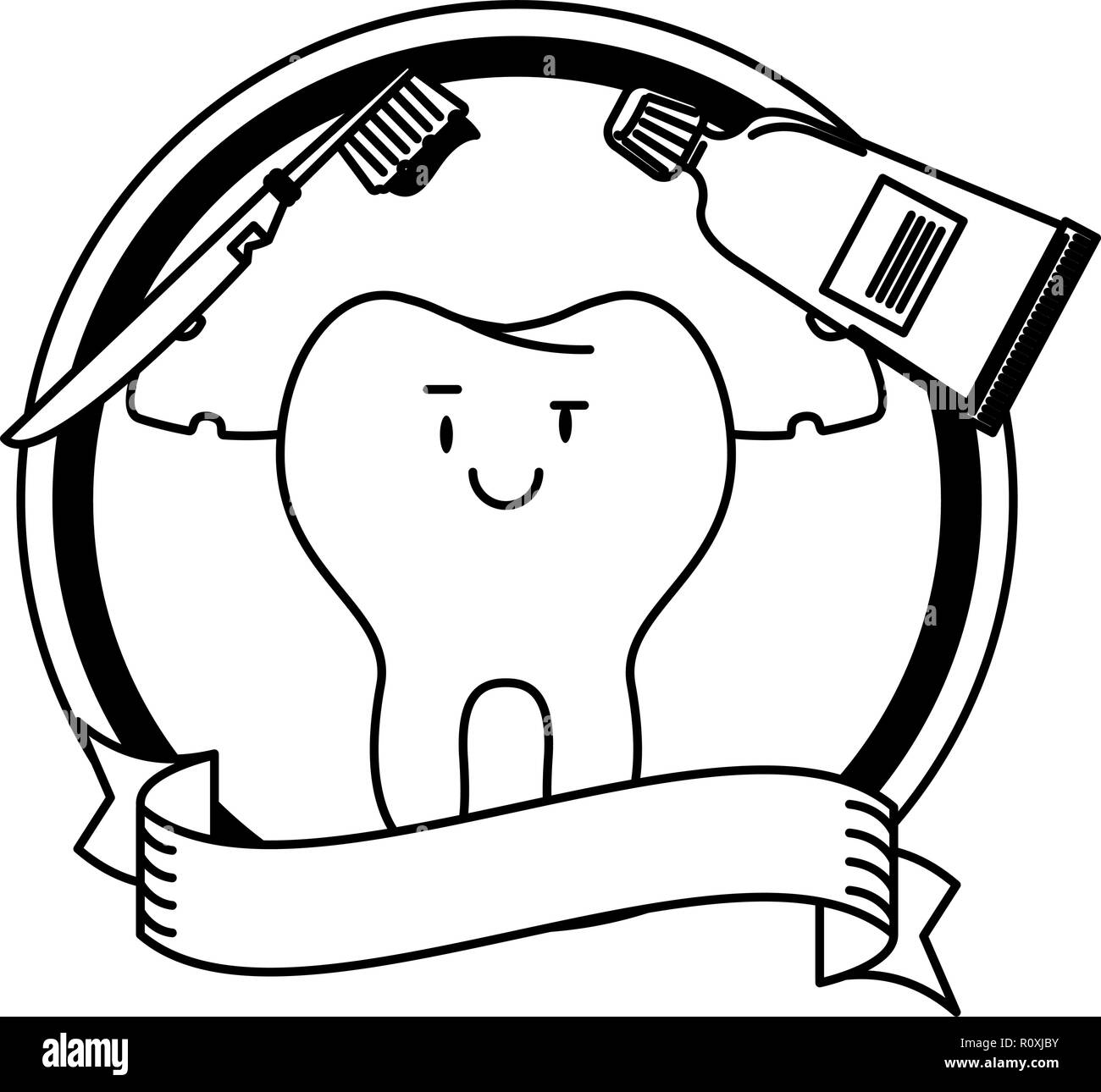 dental care cartoon black and white Stock Vector