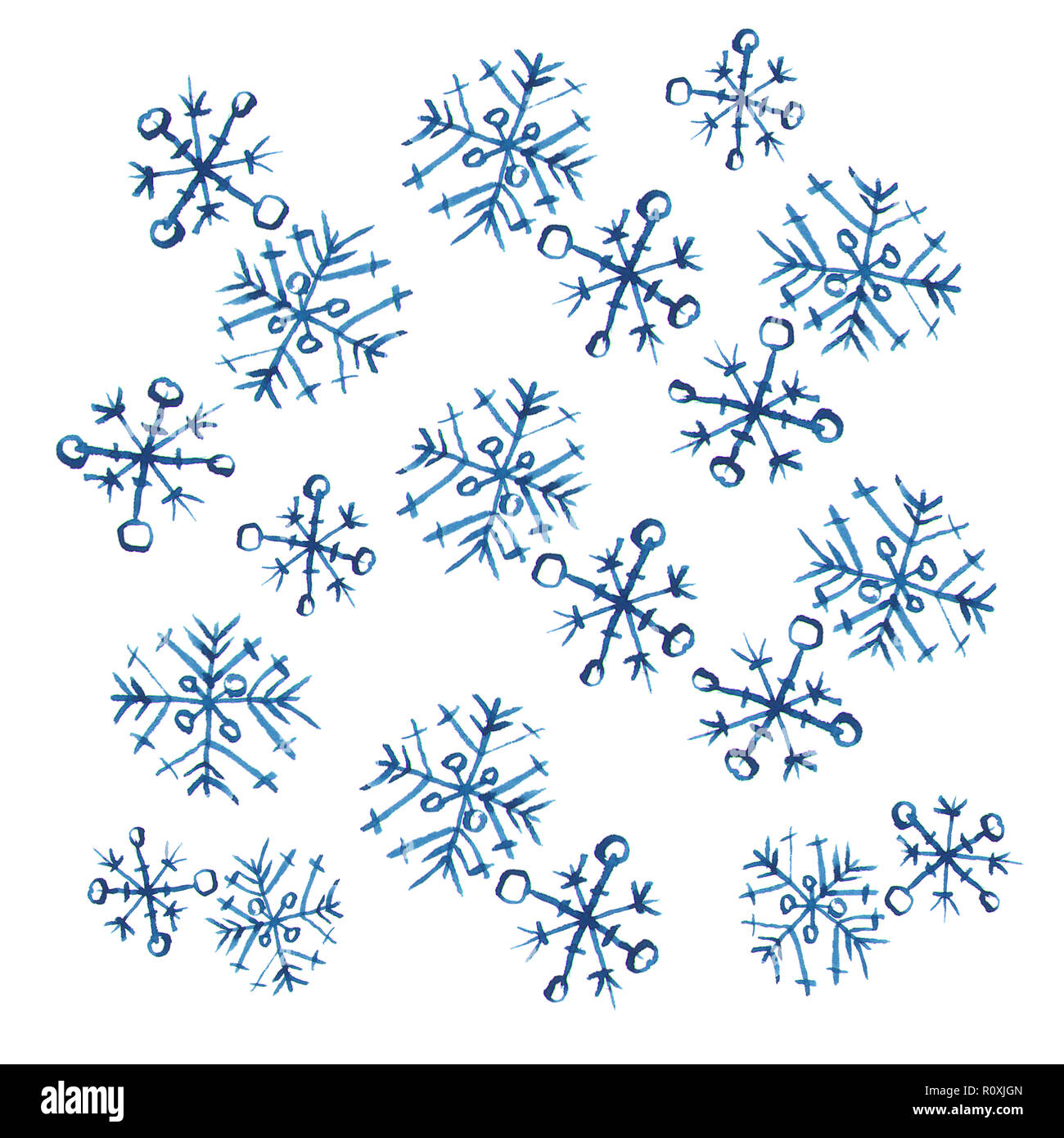 Hand drawn doodle watercolor snowflakes. Winter and Christmas pattern ...
