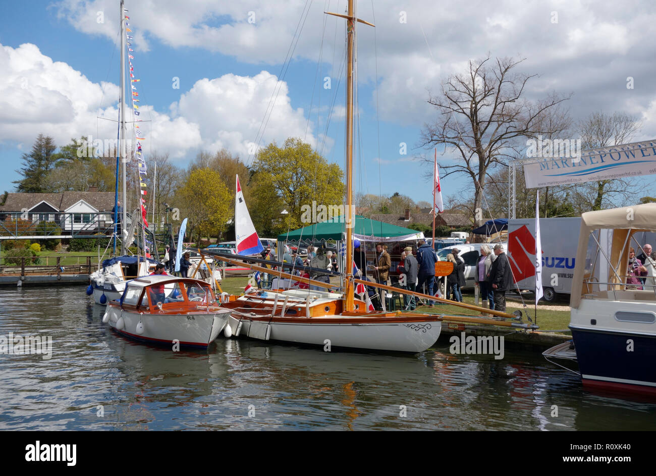 New build boats on display at the Horning Boat Show Stock Photo