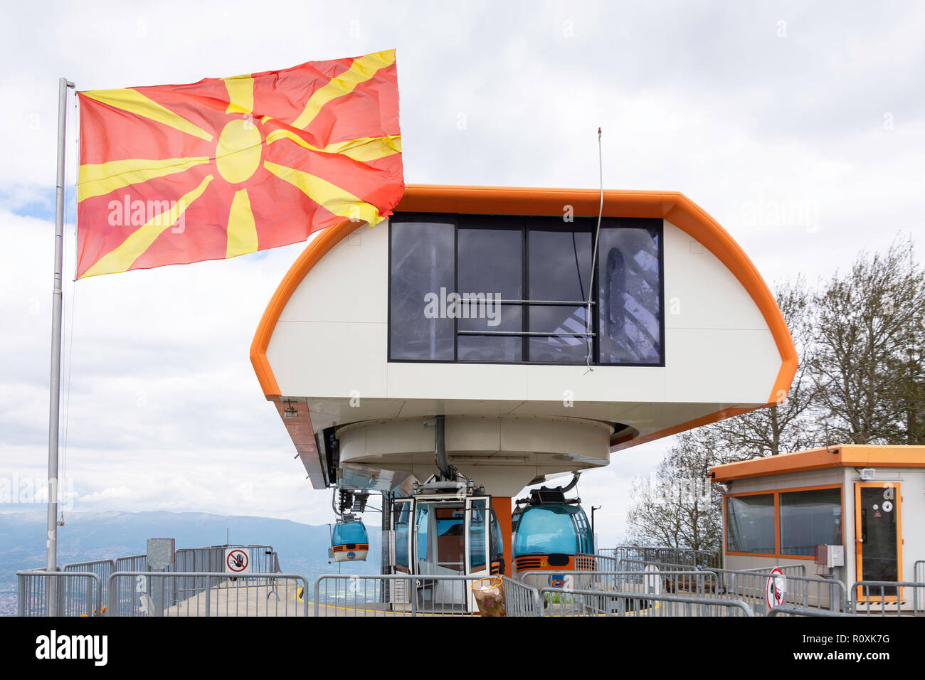 The Millennium Cross Ropeway station atop Vodno Mountain, Skopje, Skopje Region, Republic of North Macedonia Stock Photo