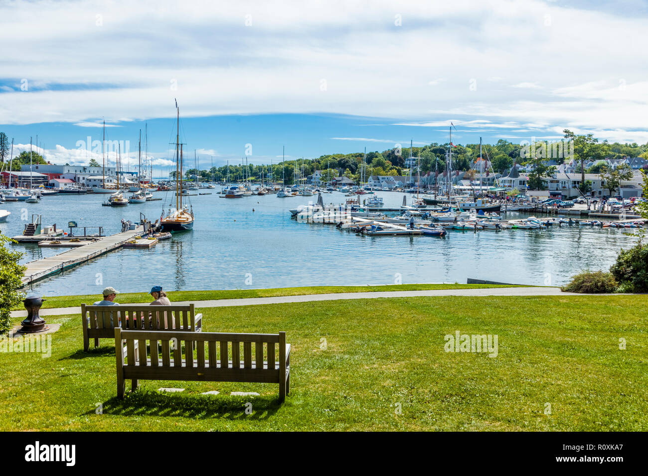 Harbor in tourist town of Camden on the Atlantic Ocean coast of Maine, United States Stock Photo