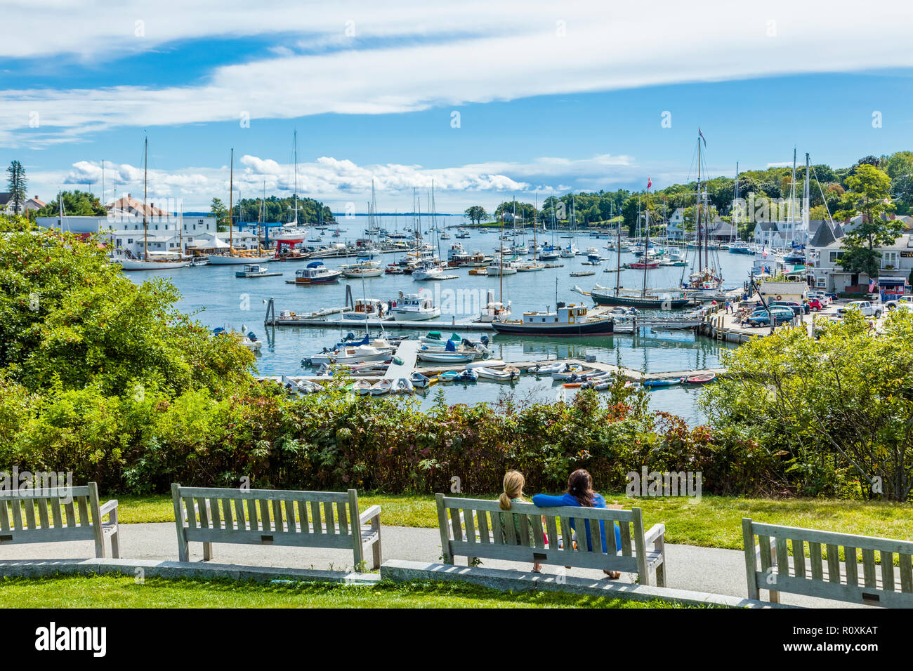 Harbor in tourist town of Camden on the Atlantic Ocean coast of Maine, United States Stock Photo