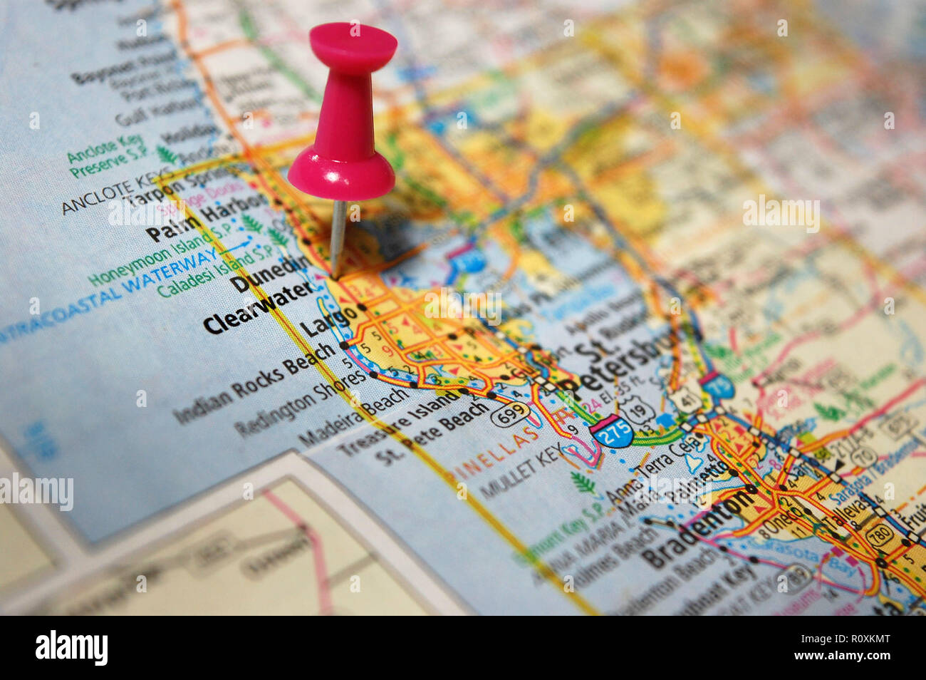 A map of Clearwater Florida marked - A Map Of Clearwater Florida Marked With A Push Pin R0XKMT