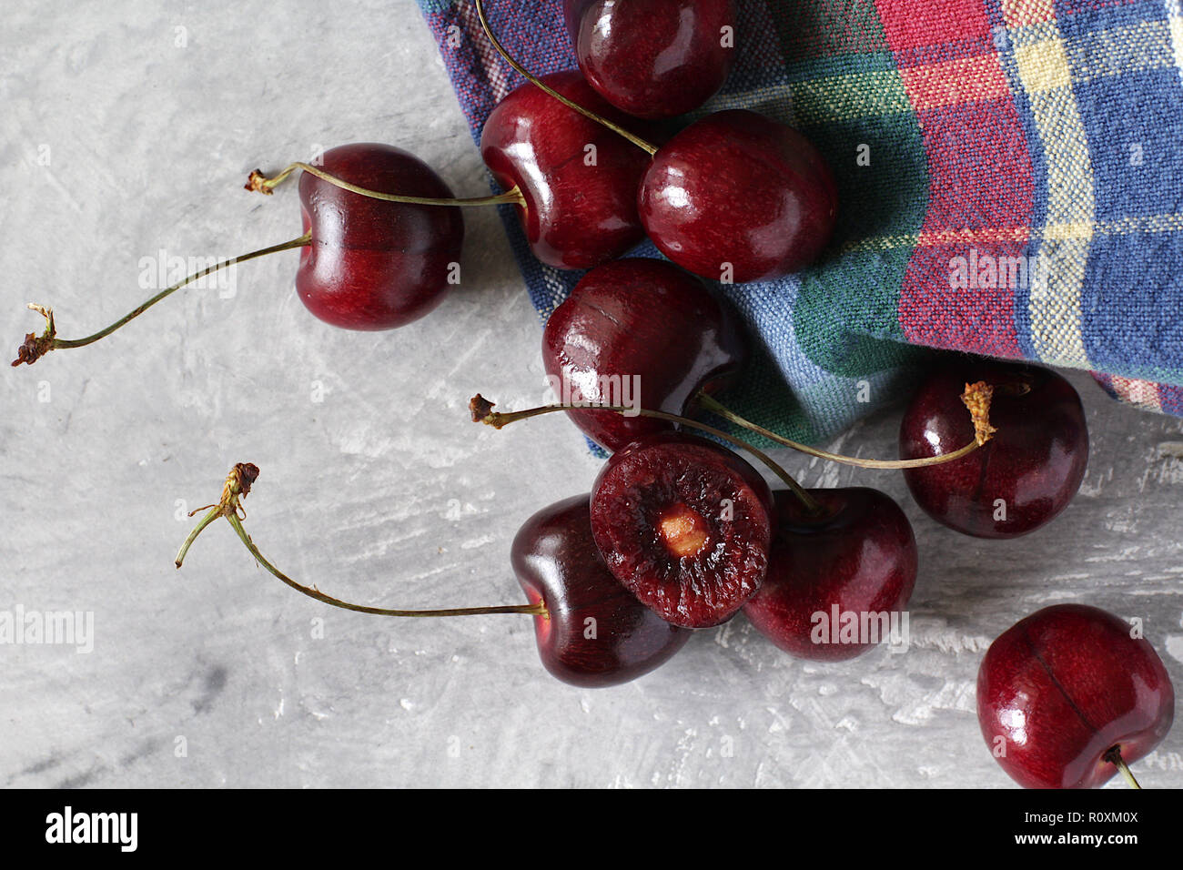delicious cherries on a white board Stock Photo
