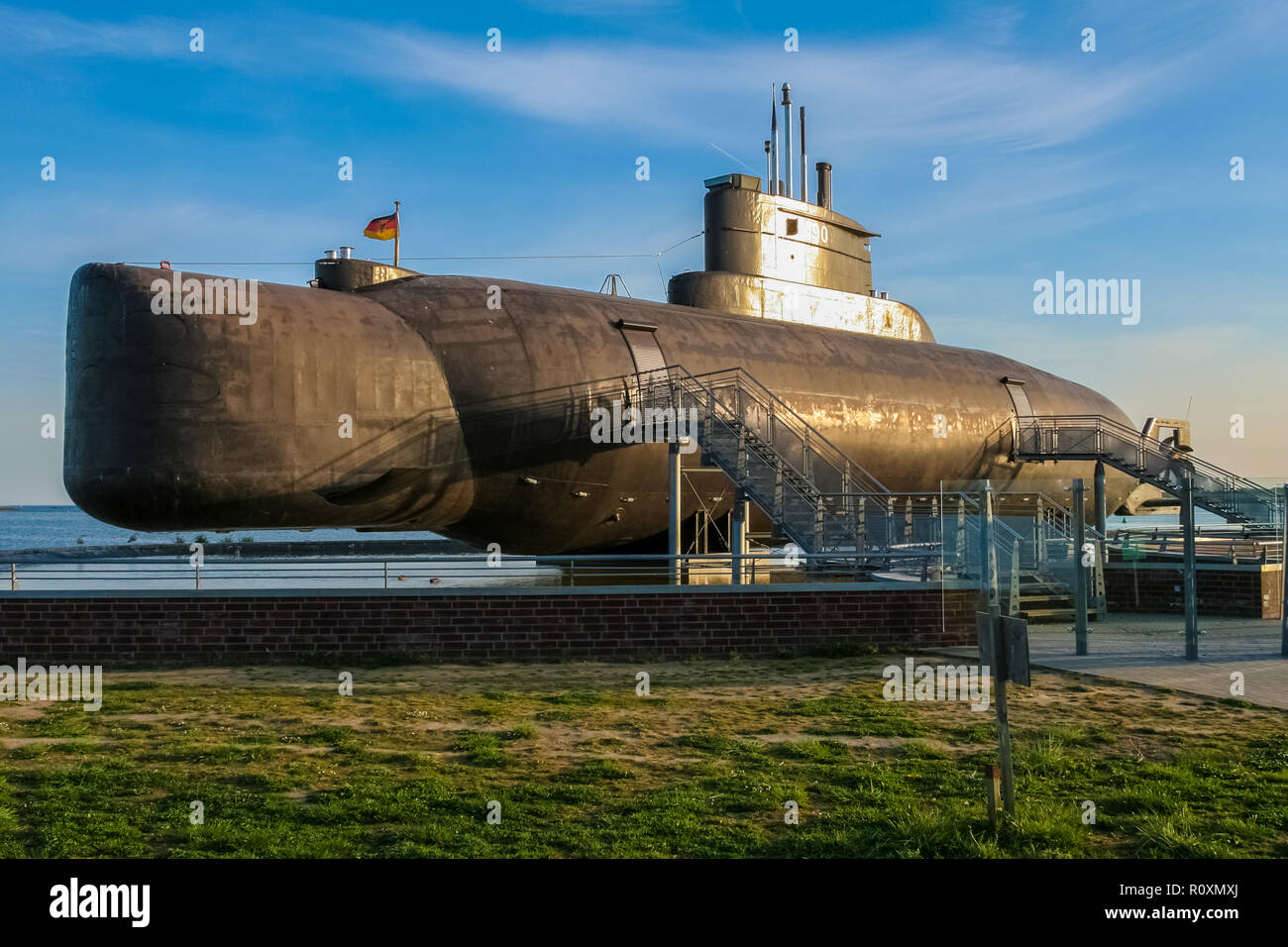 The German submarine U-11 at the U-boat museum at Burgstaaken had the NATO pennant number S190 and was optimized for the use in the shallow Baltic Sea. Stock Photo