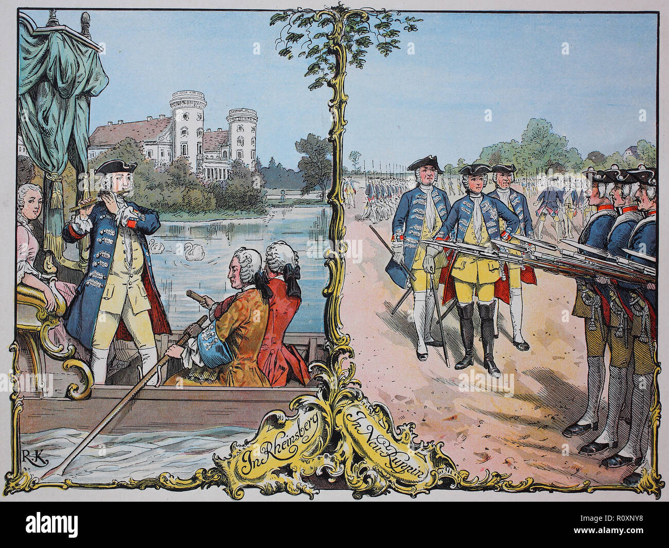 Digital improved reproduction, King Frederick the Great, Frederick II., Friedrich der Große, Friedrich II. 1712 - 1786 at Rheinsberg and Neu-Ruppin with the infantry Stock Photo