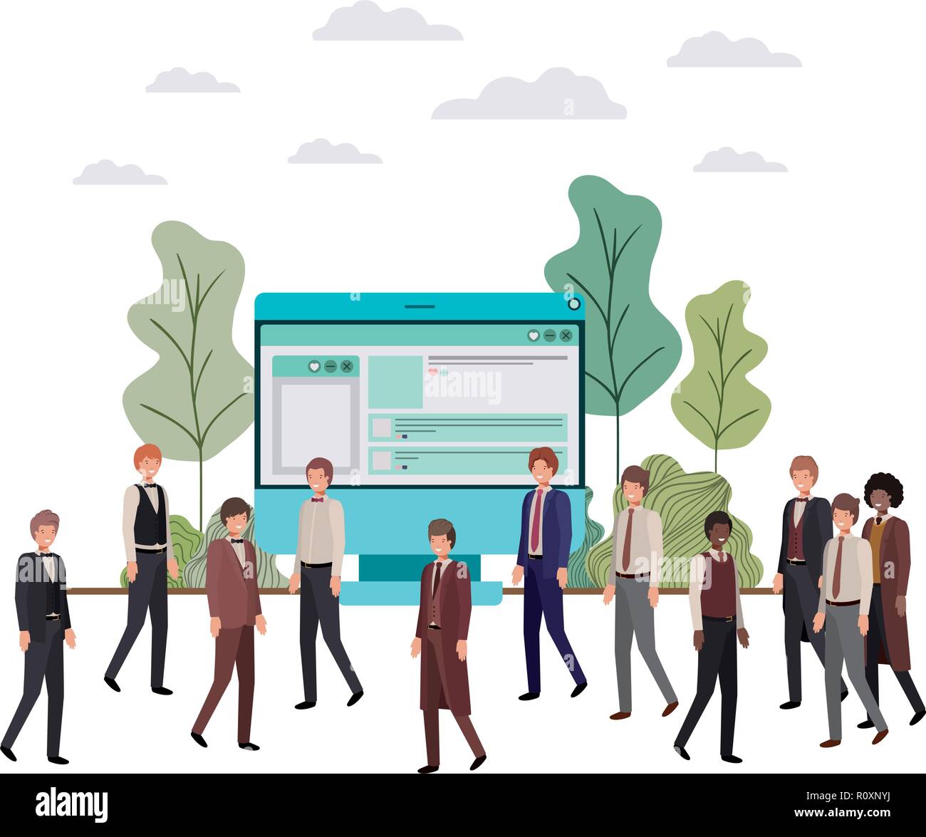 businessmen with computer desktop avatar character Stock Vector Image ...