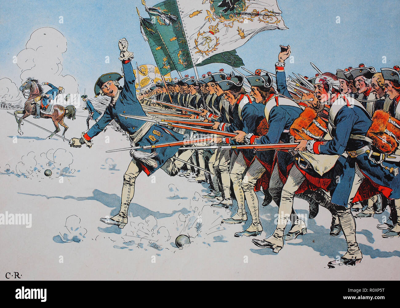 Digital improved reproduction, First Silesian War, 1740 - 1742, The Battle  of Mollwitz was fought by Prussia and Austria on 10 April 1741, Prussian  infantry during battle Stock Photo - Alamy