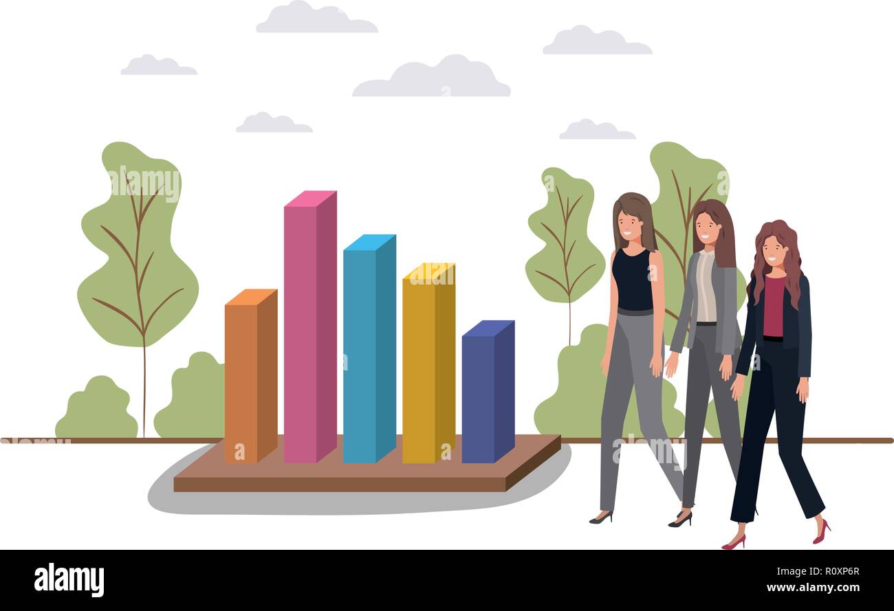 businesswomen with statistics bars avatar character Stock Vector Image ...