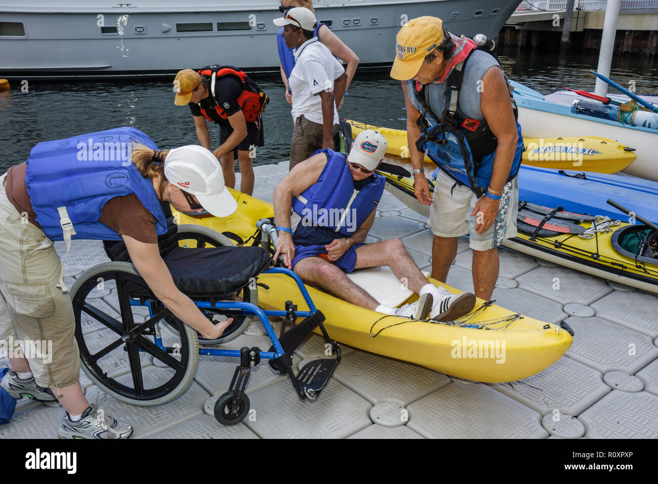 Miami Florida,Coconut Grove,Shake a Leg Miami,No Barriers Festival,disabled handicapped special needs,physical disability,adaptive water sports,kayak, Stock Photo