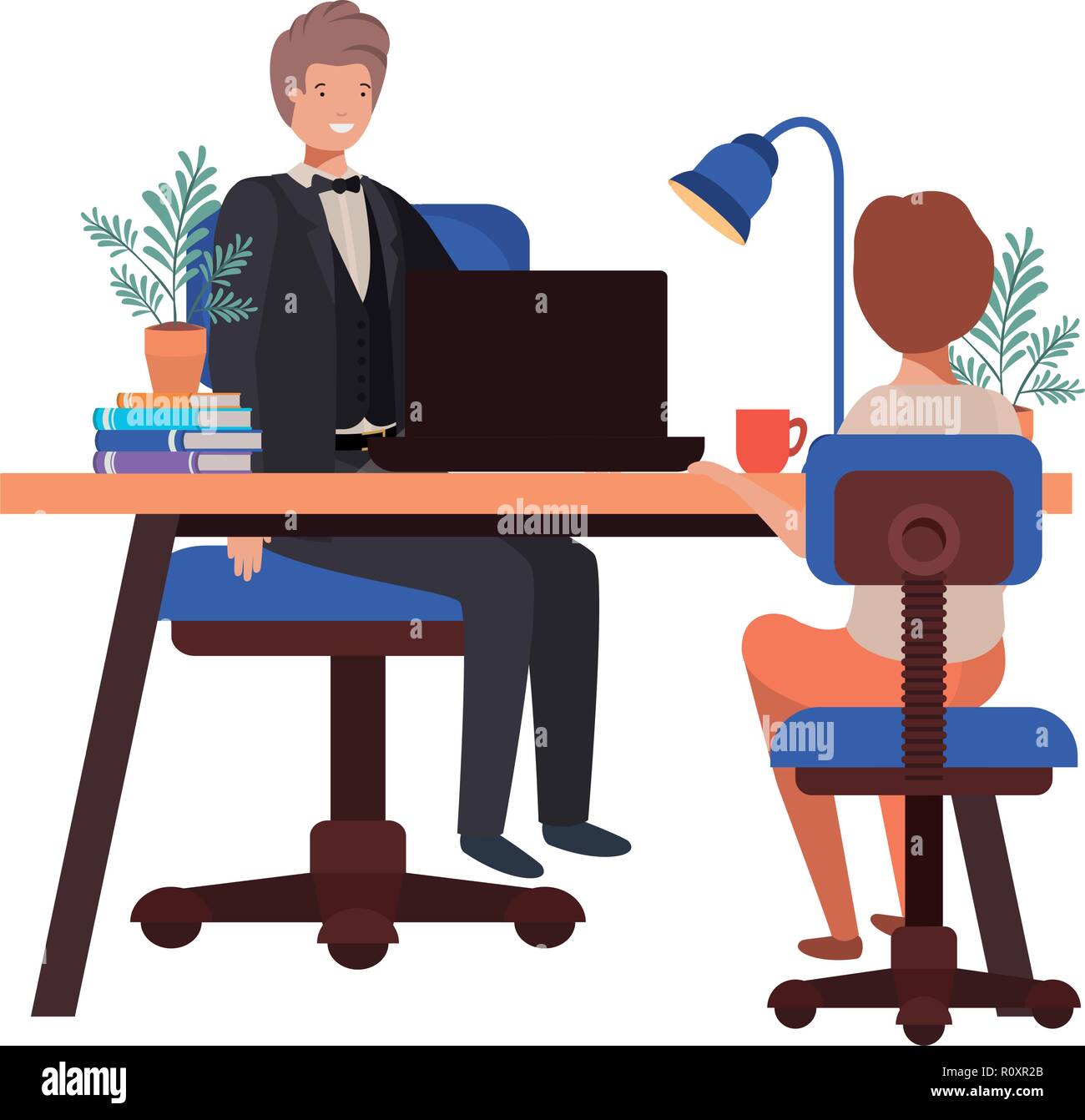 businessman in the office with boy avatar character Stock Vector Image ...
