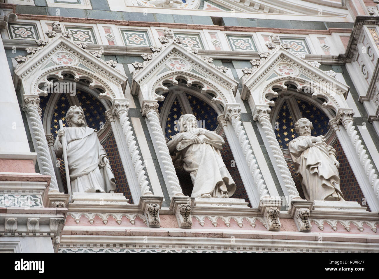 Close up of statues on the facade of the Cathedral in Florence, Italy Europe Stock Photo