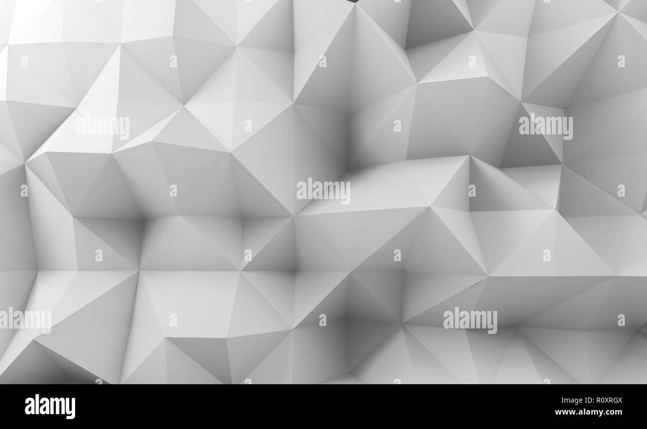 Abstract white digital polygonal surface background texture, 3d render ...