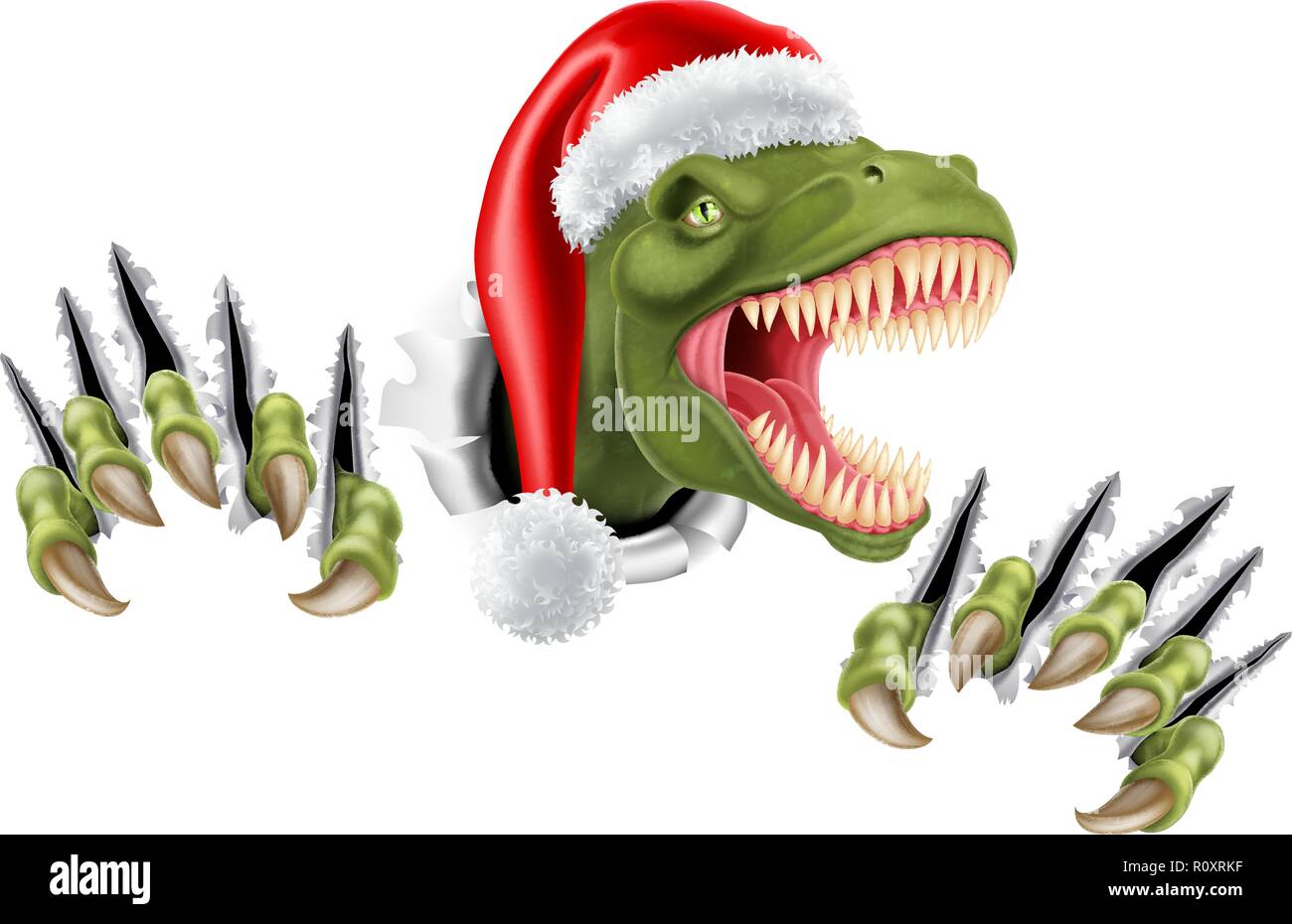 Santa Christmas Hat T Rex Dinosaur Stock Vector