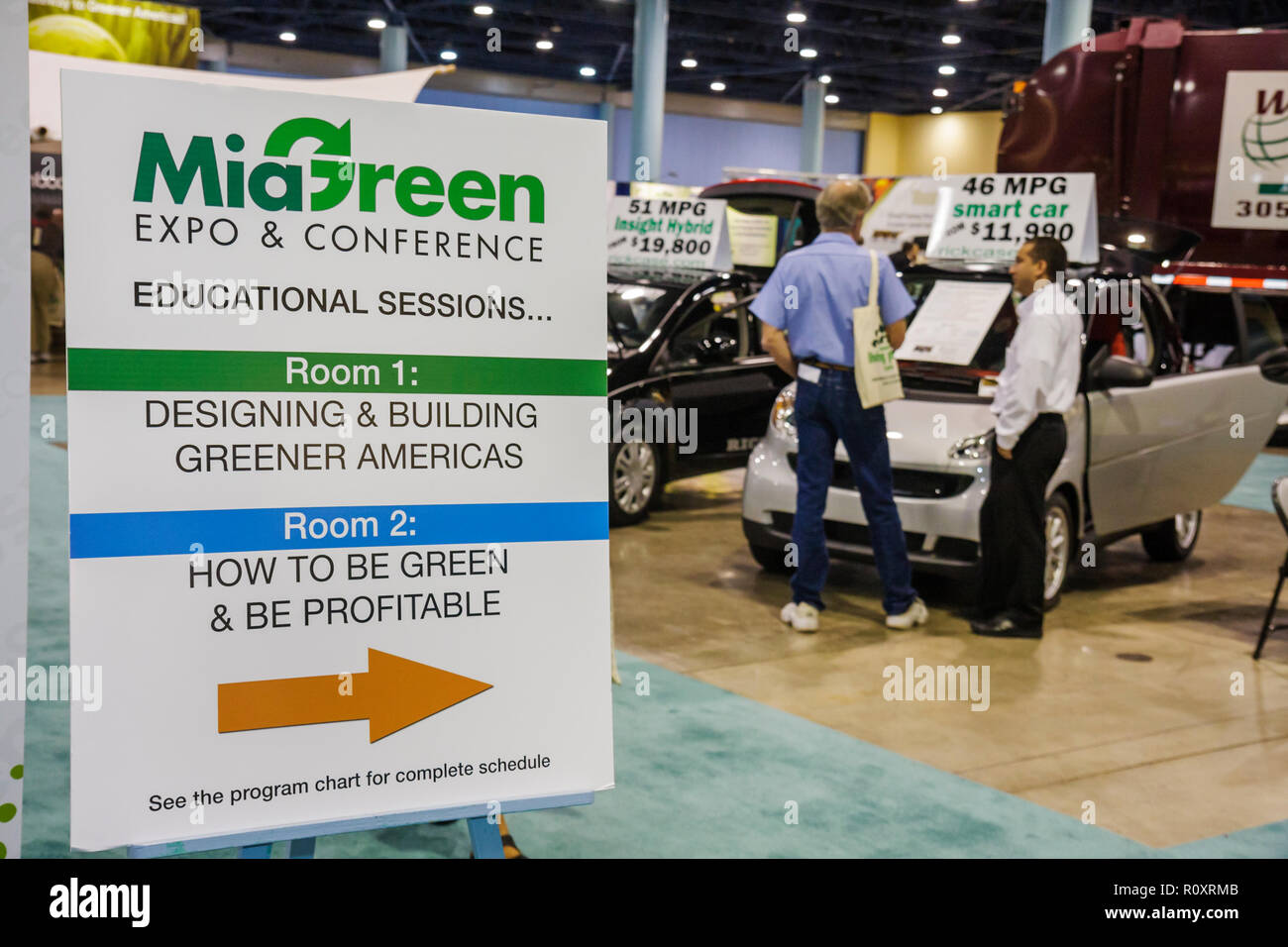 Miami Beach Florida,Convention Center,centre,MiaGreen Expo & Conference,green conservation,sustainable,trade show,energy efficient,exhibitor,sign,semi Stock Photo