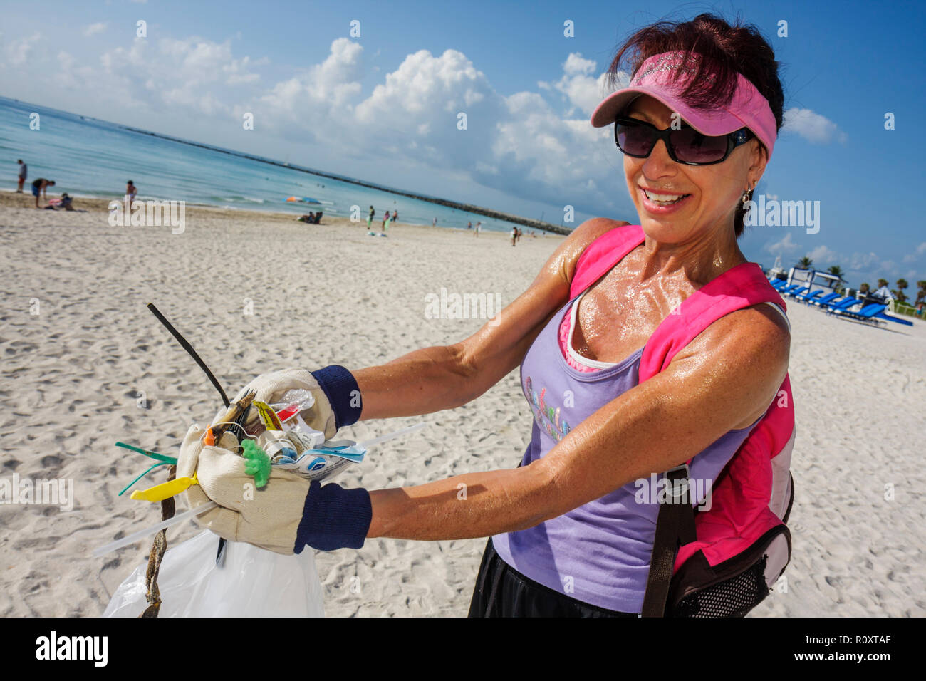 Miami Beach Florida,Atlantic Ocean water public beach beaches,shoreline,ECOMB Big Sweep,environment,volunteer volunteers community service volunteerin Stock Photo