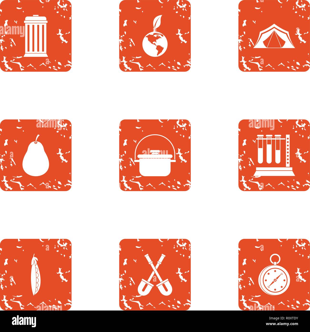 Campground icons set, grunge style Stock Vector