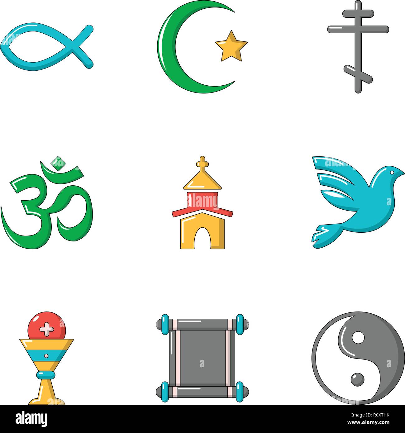 Theism icons set, flat style Stock Vector