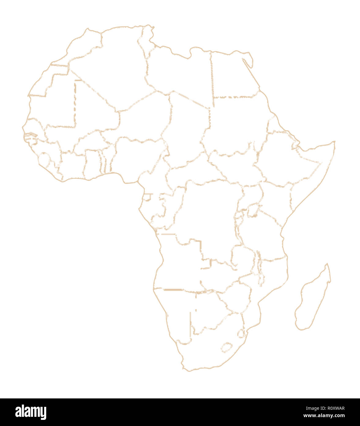 Africa Outline With Countries Outline Map Of Africa And Its Countries Over A Pale Background R0XWAR 