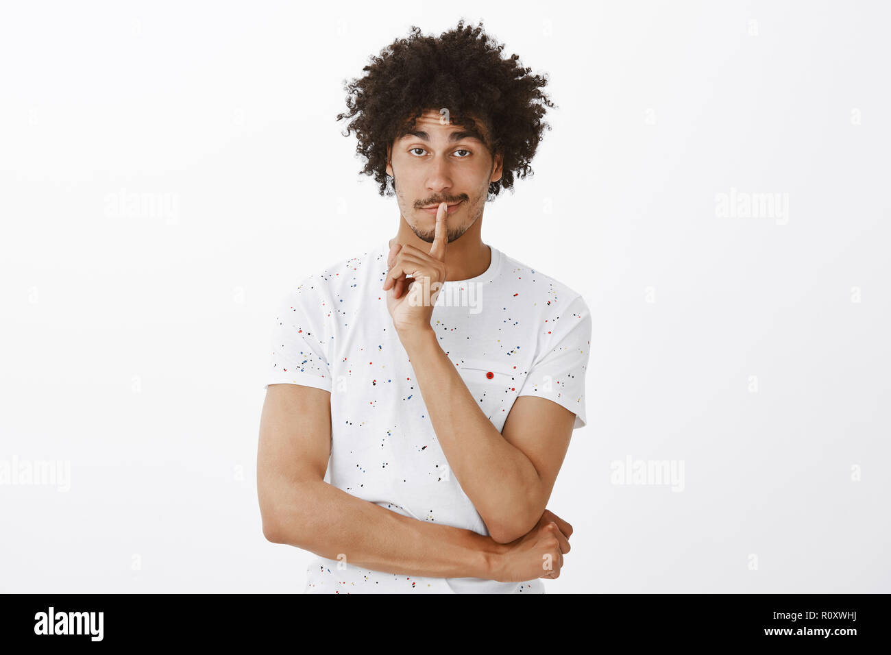 Hmm Nice Idea Portrait Of Intrigued Good Looking Carefree Guy