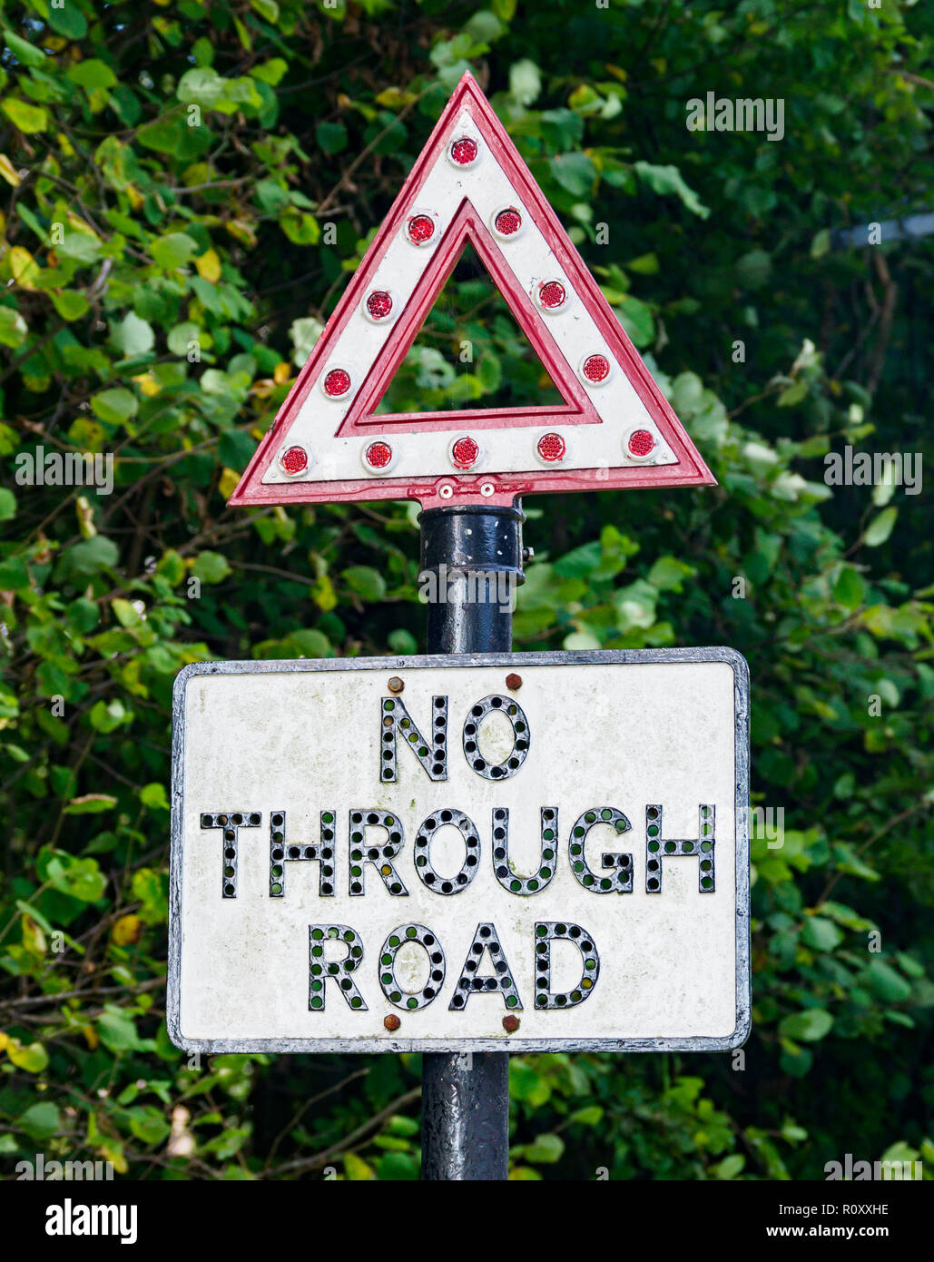 Old reflective No through road Sign Stock Photo