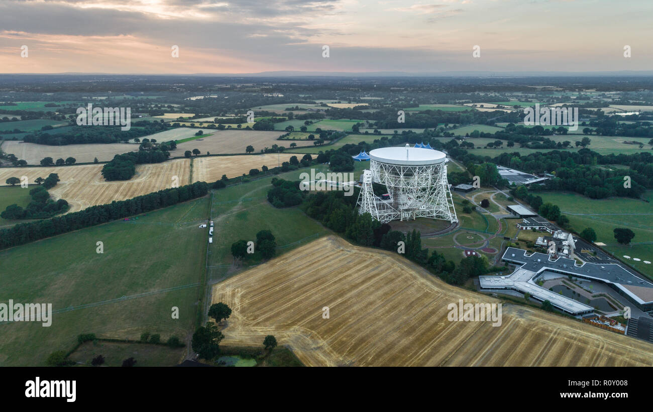 Aerial Shot Of Jodrell Bank Observatory Radio Telescope in Macclesfield