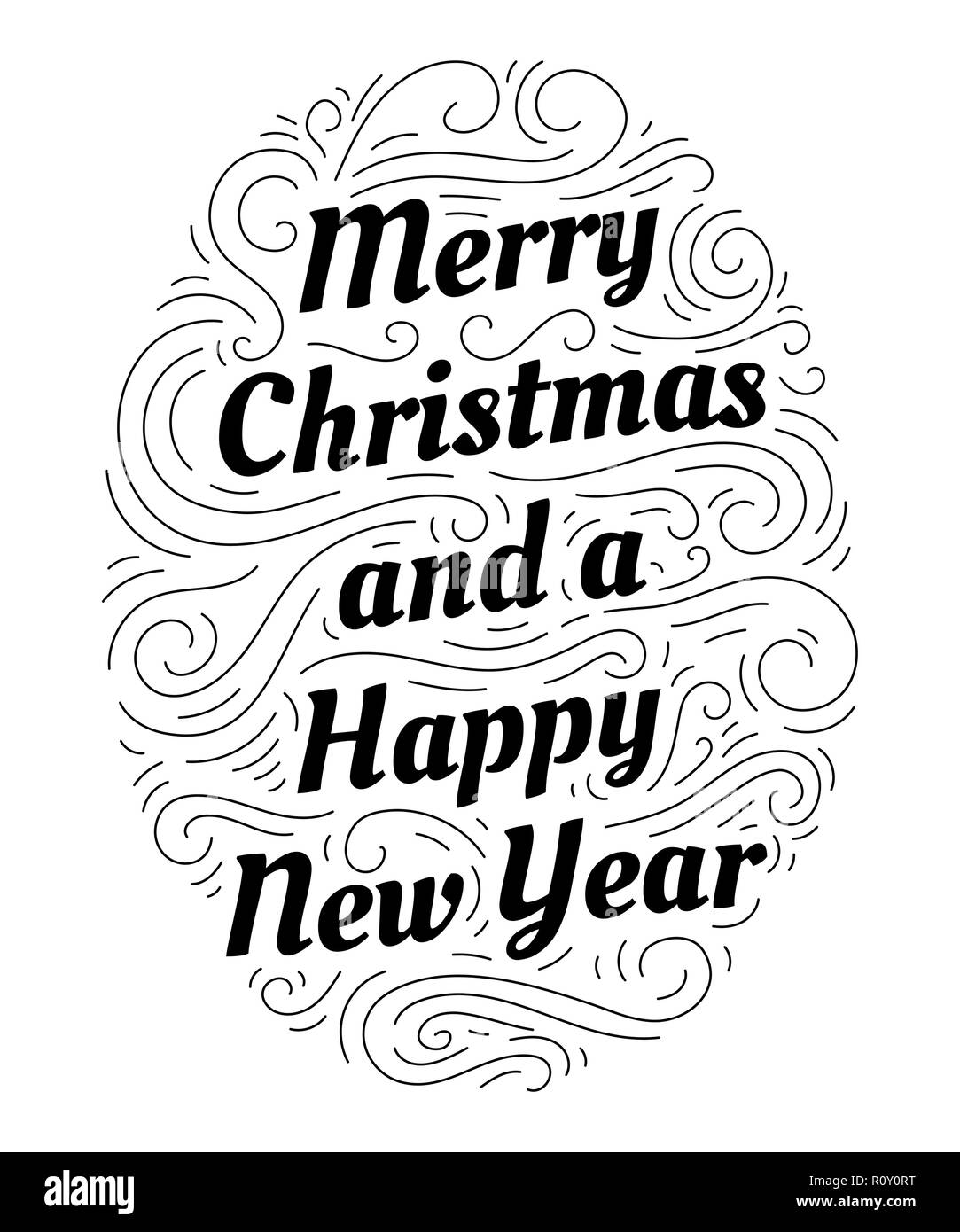 Merry Christmas and a Happy New Year hand drawn lettering Stock Vector ...